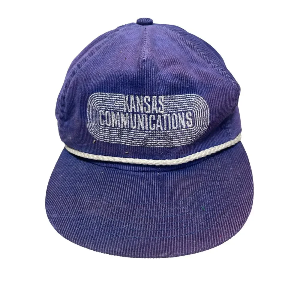 Vintage Kansas Communications Corded Hat Purple Corduroy Snapback Made in USA